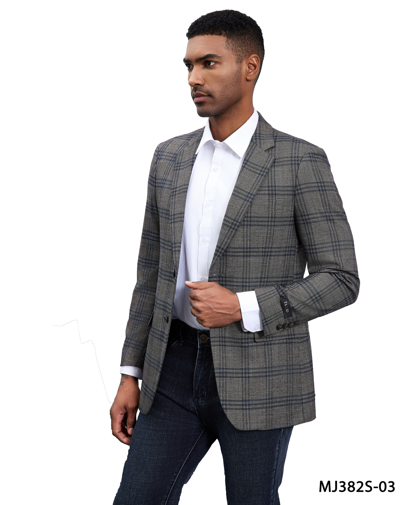 Grey Glen Plaid Notch Lapel Slim Fit Tazzio Men's Jacket