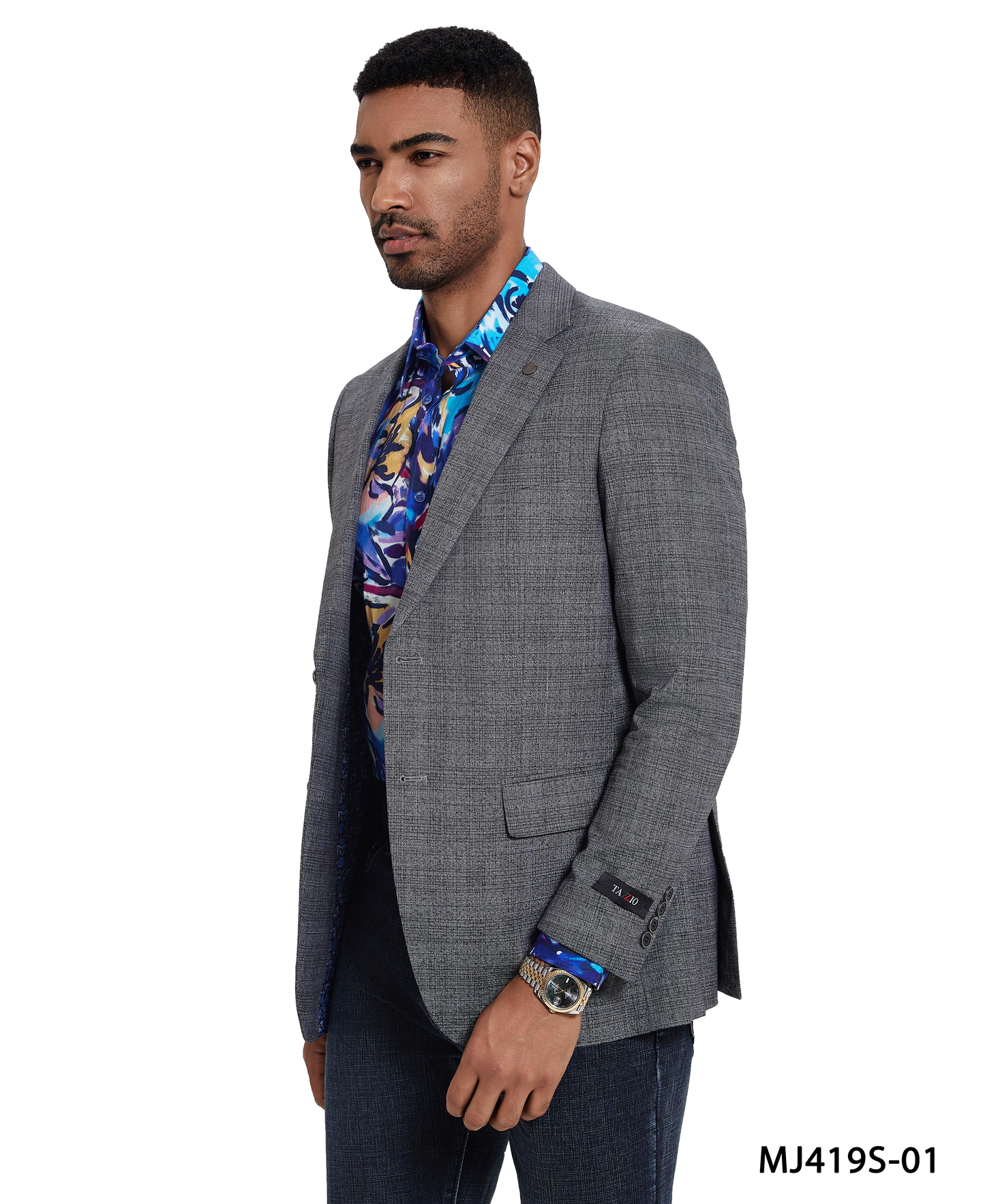 Grey Glen Plaid Notch Lapel Slim Fit Tazzio Men's Jacket