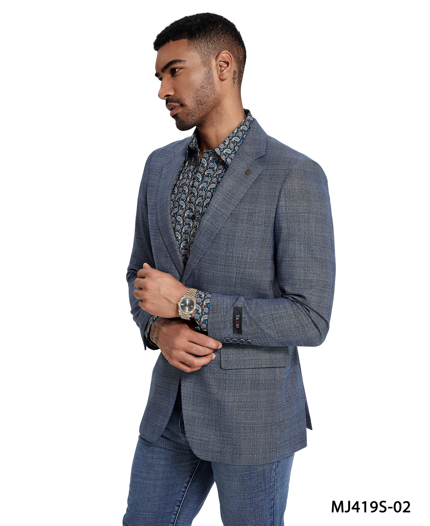 Blue Glen Plaid Notch Lapel Slim Fit Tazzio Men's Jacket