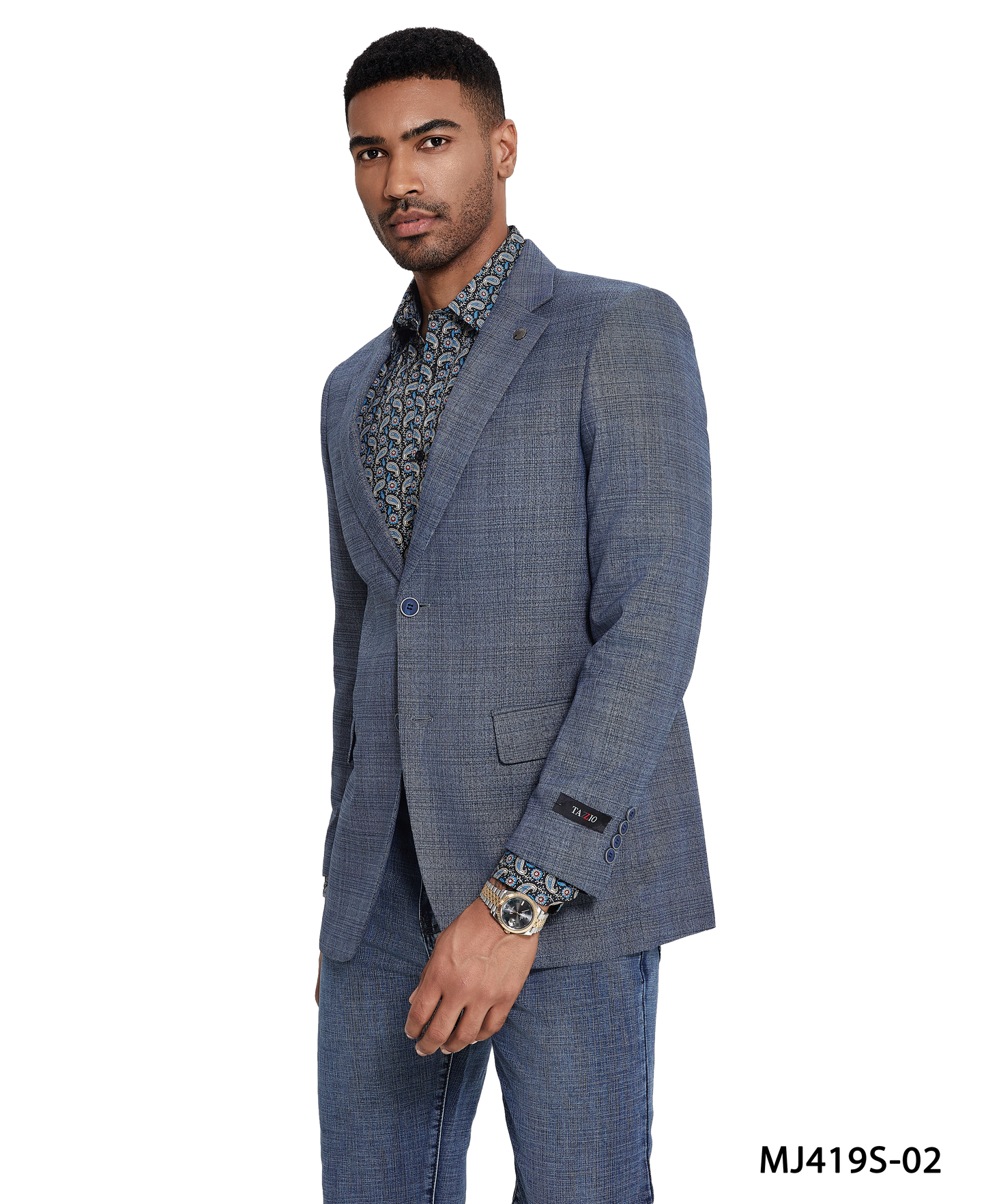 Blue Glen Plaid Notch Lapel Slim Fit Tazzio Men's Jacket