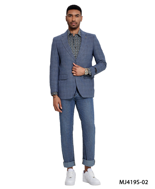 Blue Glen Plaid Notch Lapel Slim Fit Tazzio Men's Jacket