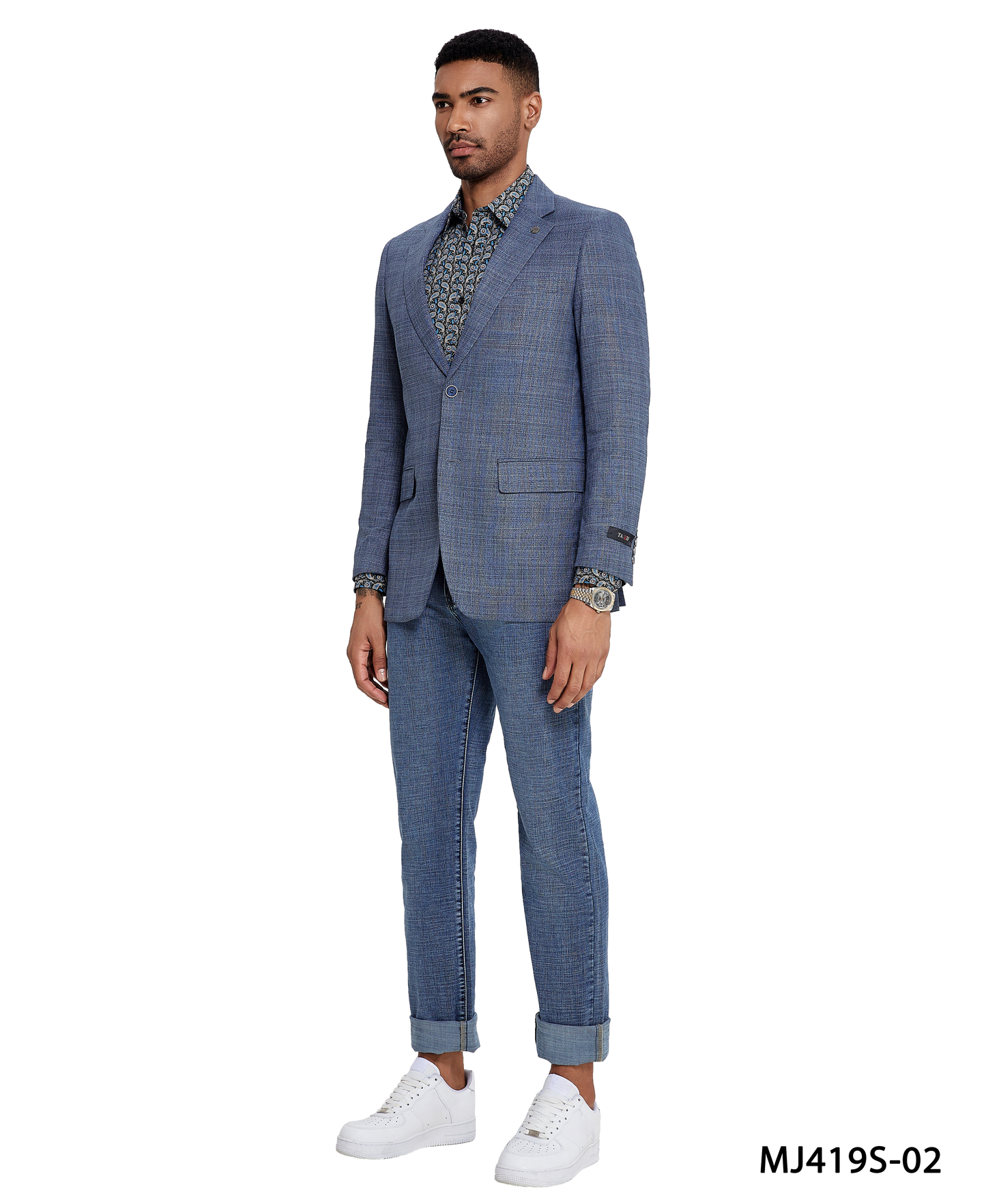 Blue Glen Plaid Notch Lapel Slim Fit Tazzio Men's Jacket