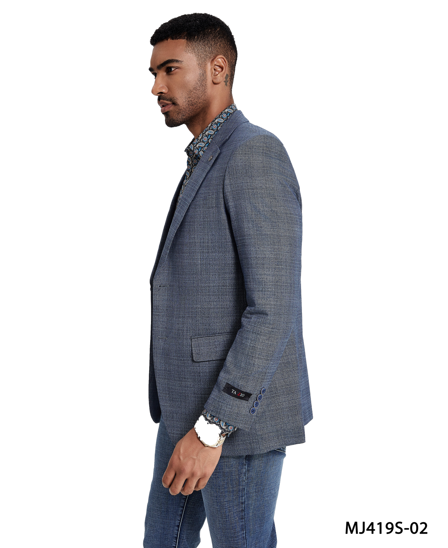 Blue Glen Plaid Notch Lapel Slim Fit Tazzio Men's Jacket