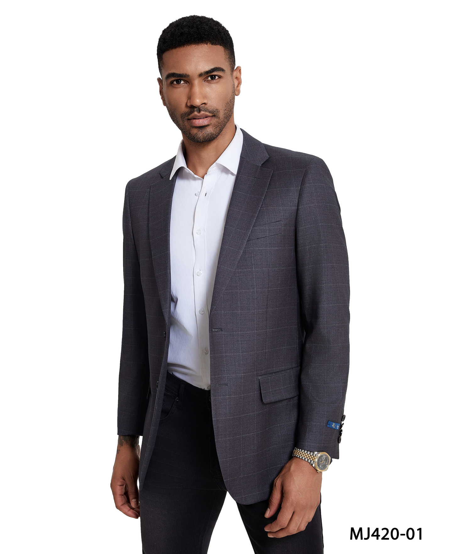 Dark Grey Windowpane Notch Lapel Tailored Fit Zegarie Men's Jacket