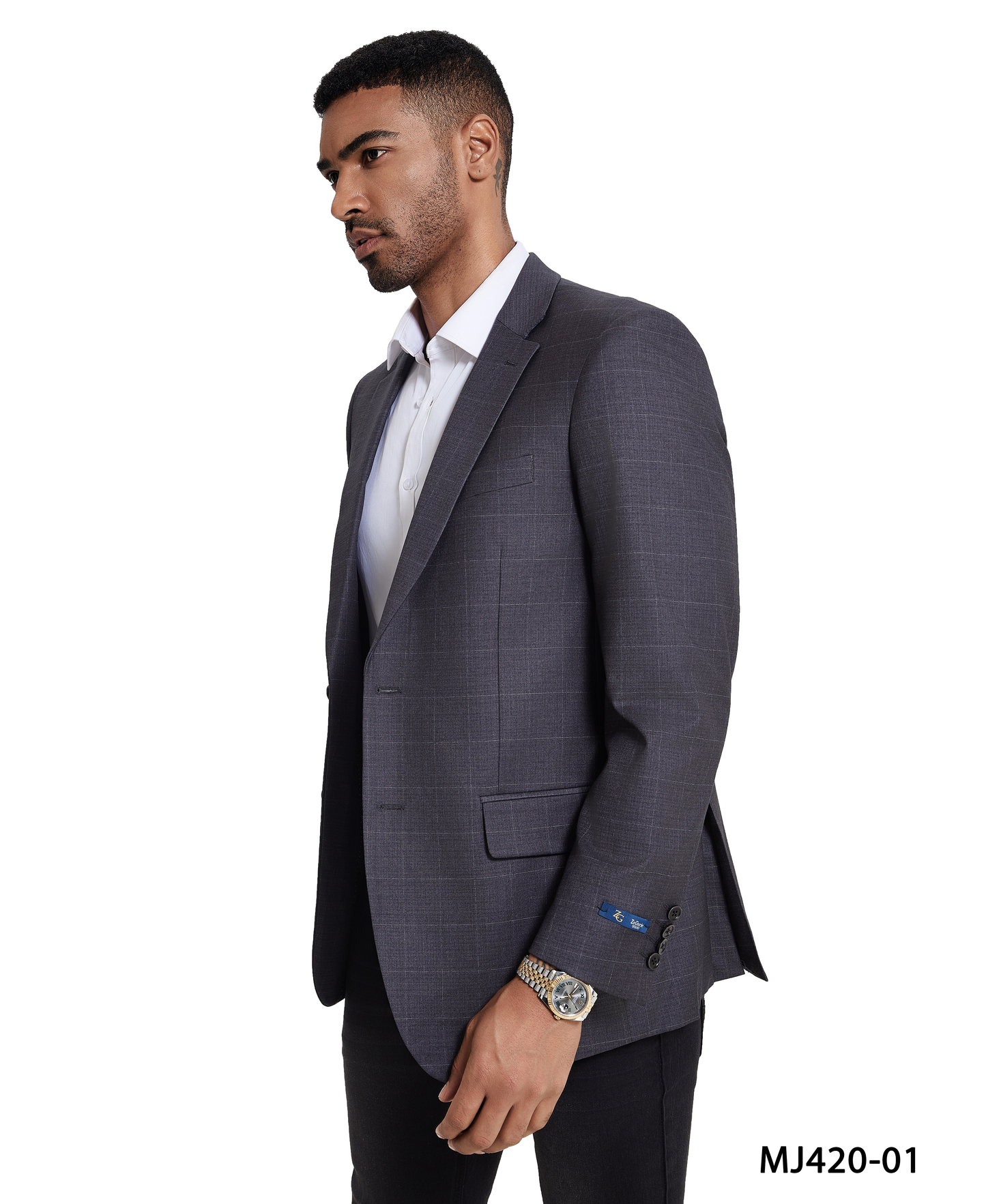 Dark Grey Windowpane Notch Lapel Tailored Fit Zegarie Men's Jacket