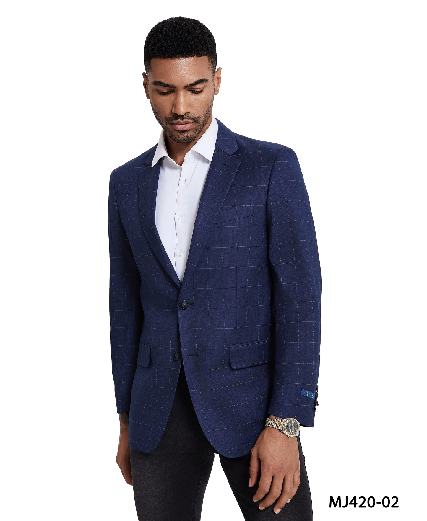 Navy Windowpane Notch Lapel Tailored Fit Zegarie Men's Jacket