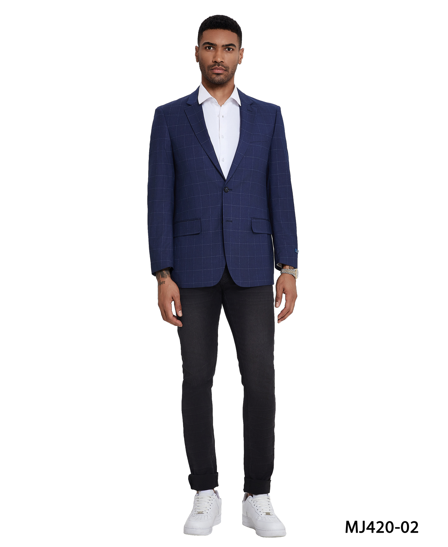 Navy Windowpane Notch Lapel Tailored Fit Zegarie Men's Jacket