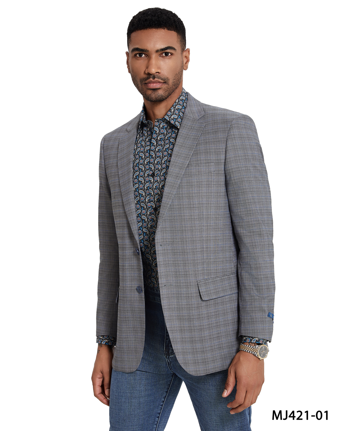 Grey Tattersall Plaid Notch Lapel Modern Fit Zegarie Men's Jacket