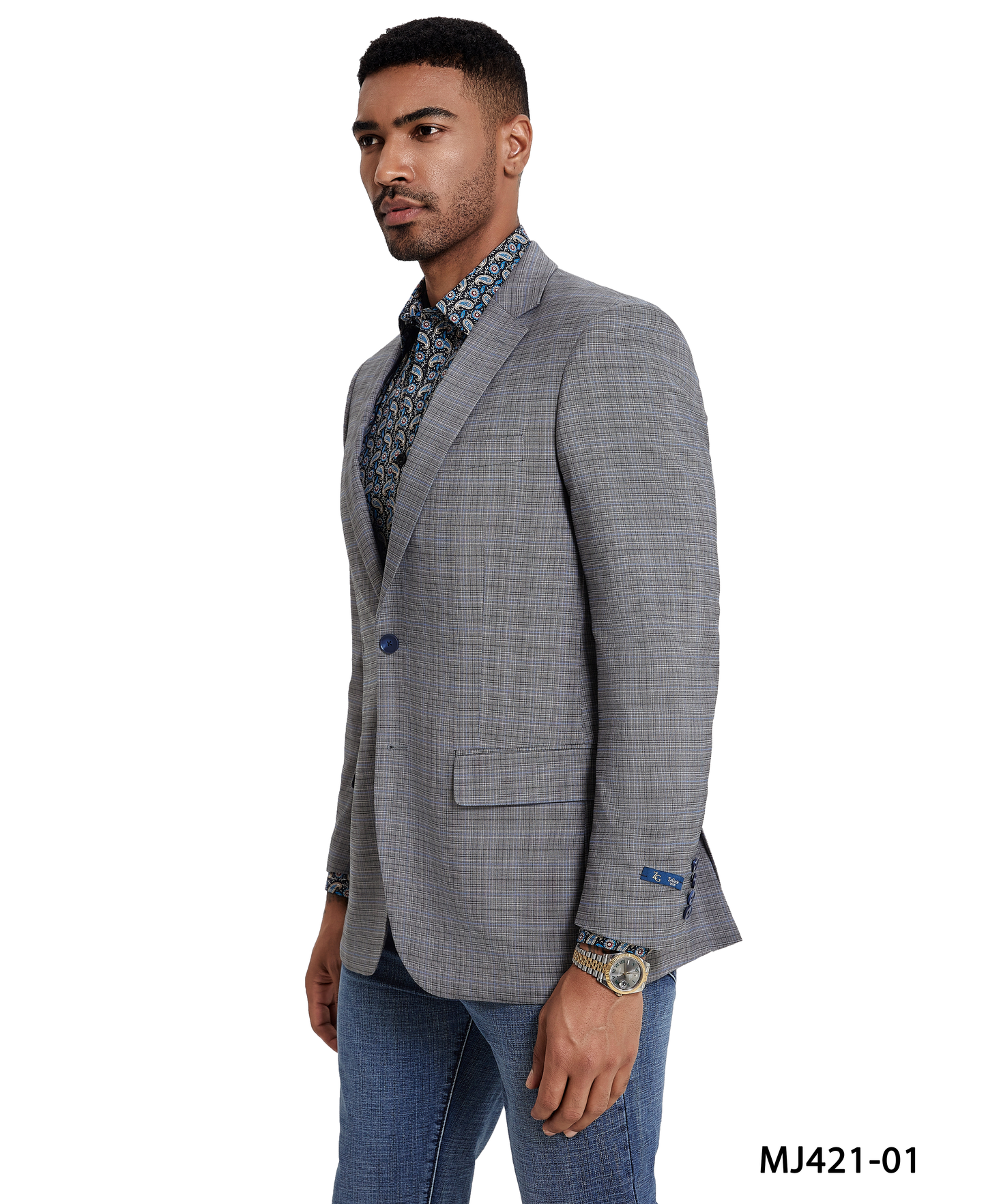 Grey Tattersall Plaid Notch Lapel Modern Fit Zegarie Men's Jacket