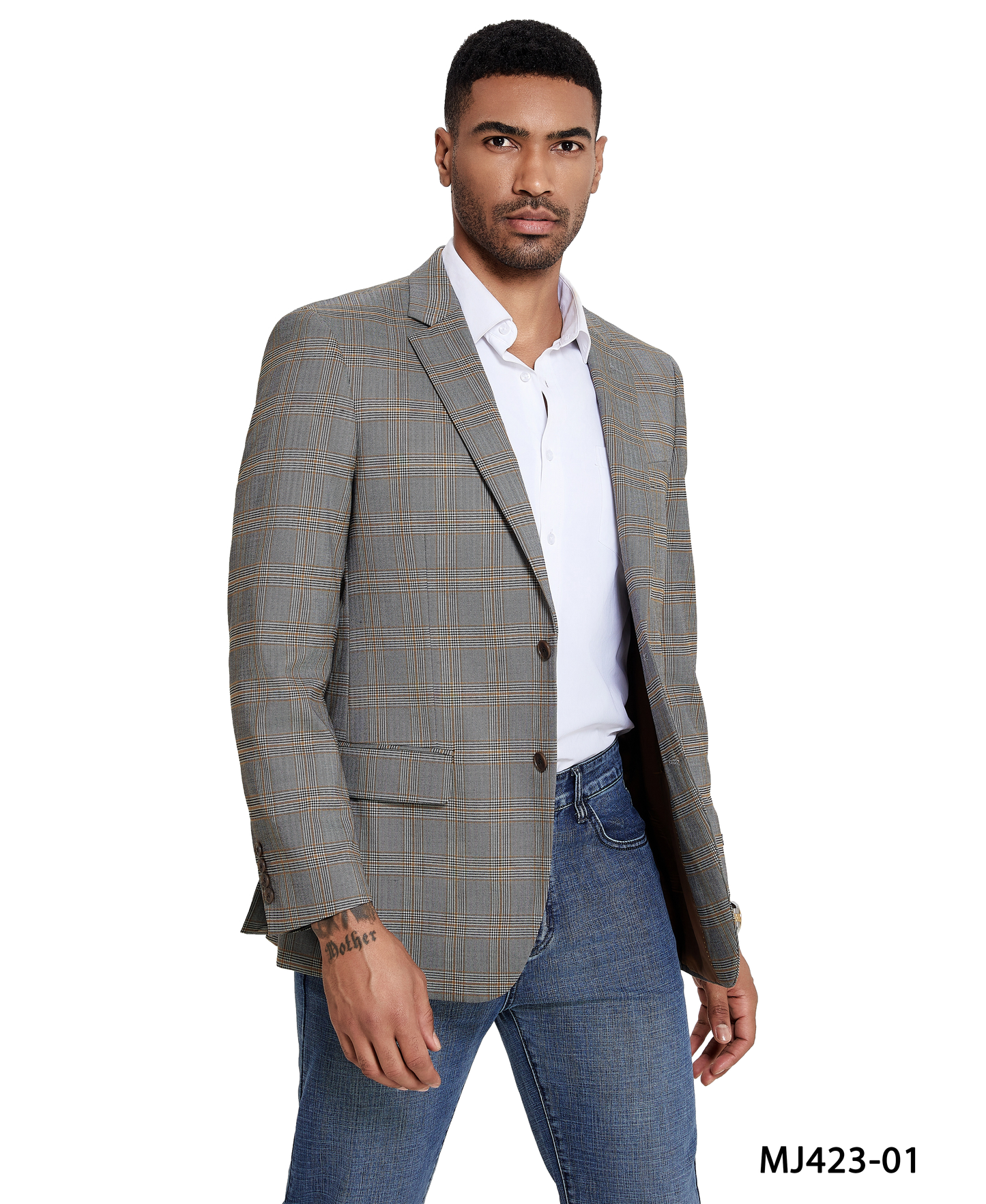 Tan/Grey Glen Plaid Notch Lapel Modern Fit Zegarie Men's Jacket