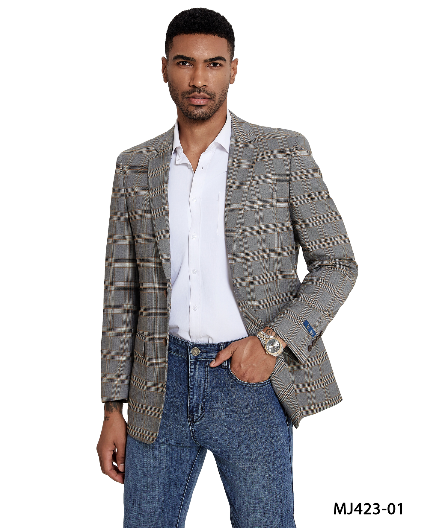 Tan/Grey Glen Plaid Notch Lapel Modern Fit Zegarie Men's Jacket