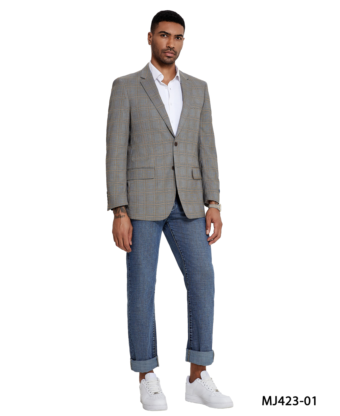 Tan/Grey Glen Plaid Notch Lapel Modern Fit Zegarie Men's Jacket