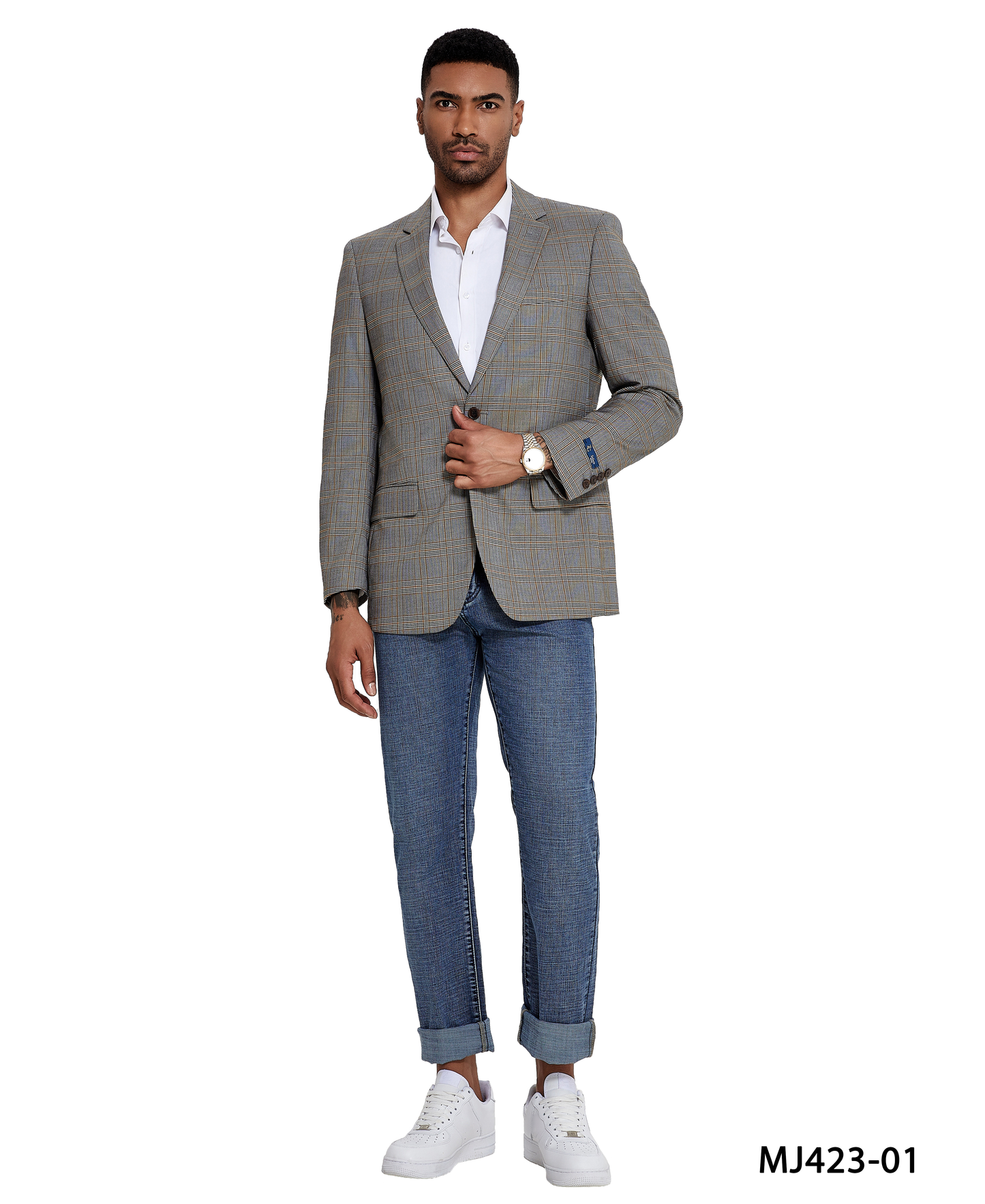 Tan/Grey Glen Plaid Notch Lapel Modern Fit Zegarie Men's Jacket