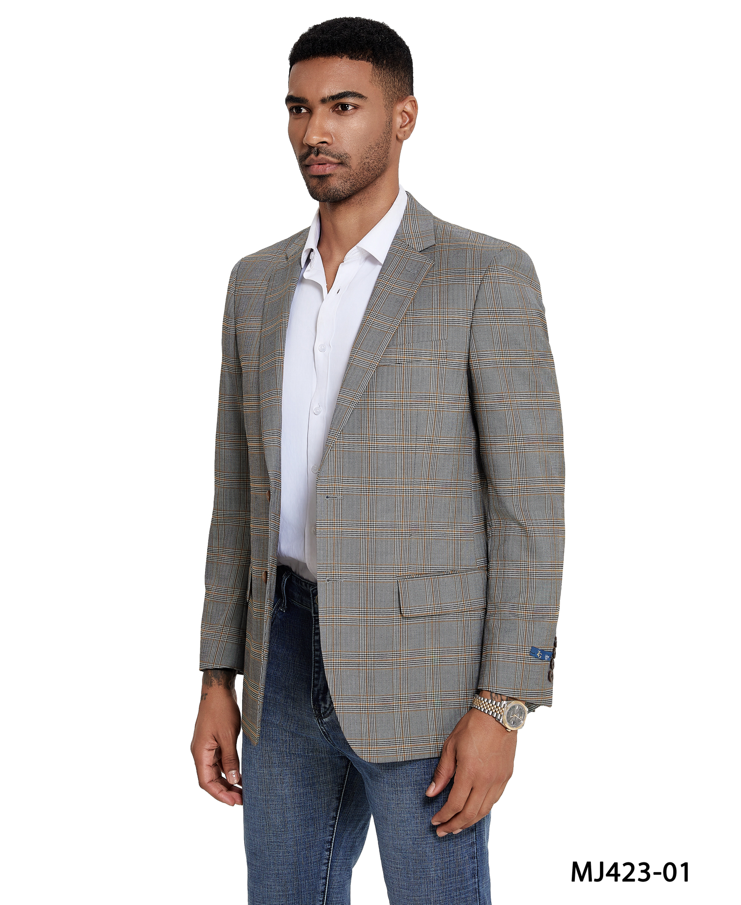 Tan/Grey Glen Plaid Notch Lapel Modern Fit Zegarie Men's Jacket