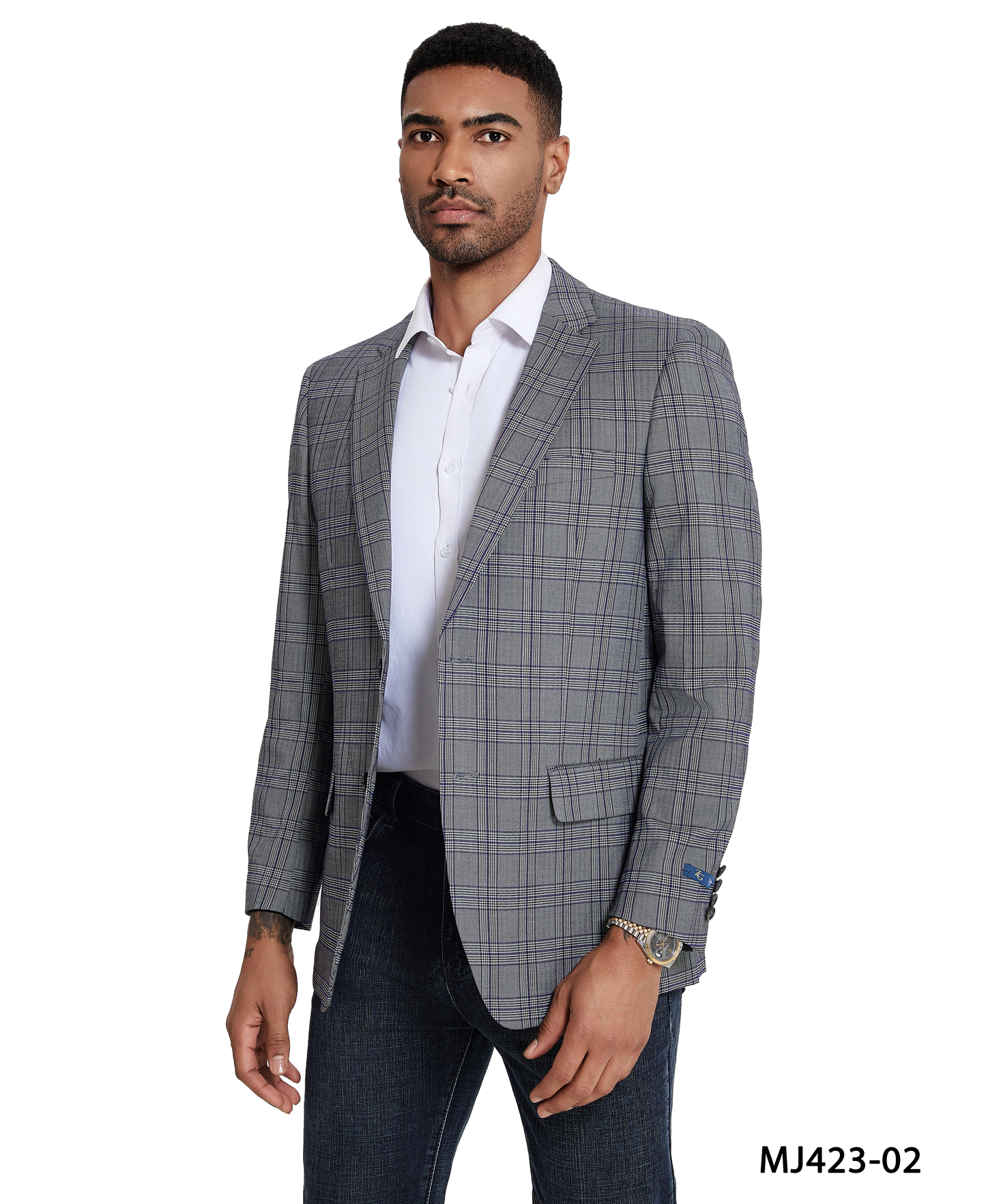 Blue/Grey Glen Plaid Notch Lapel Modern Fit Zegarie Men's Jacket