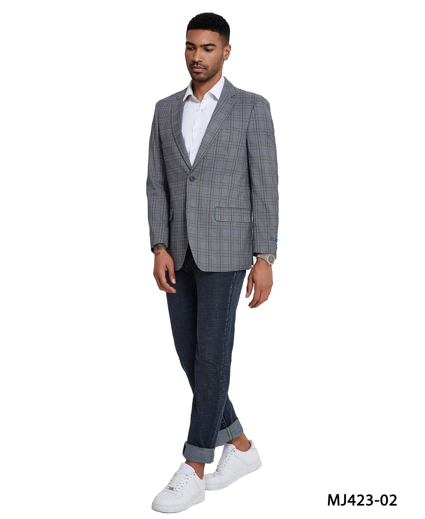 Blue/Grey Glen Plaid Notch Lapel Modern Fit Zegarie Men's Jacket