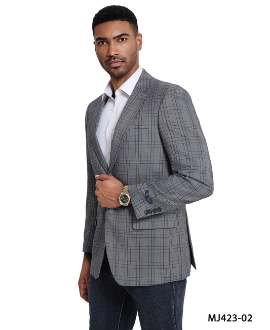 Blue/Grey Glen Plaid Notch Lapel Modern Fit Zegarie Men's Jacket