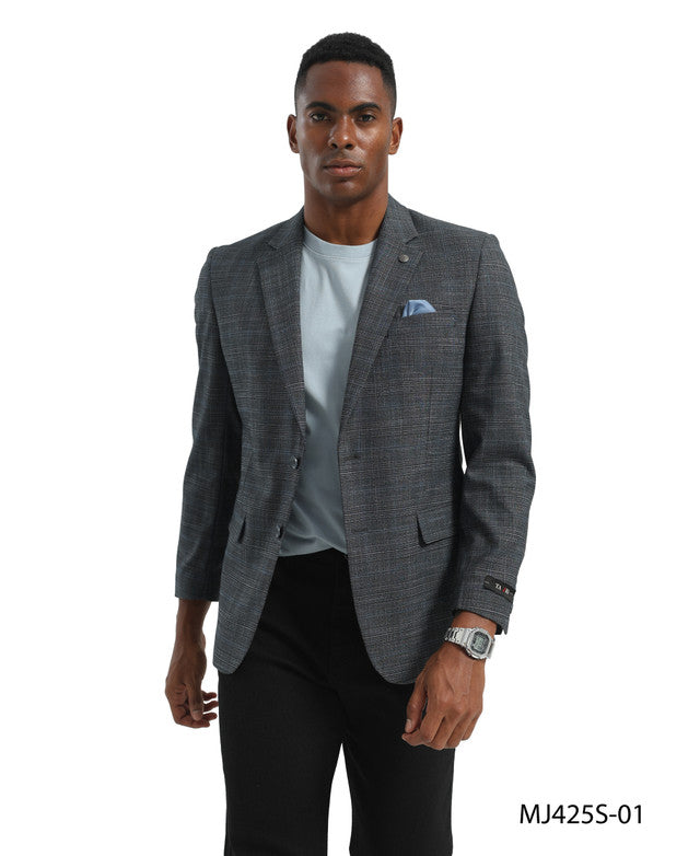 Charcoal Windowpane Notch Lapel Slim Fit Tazzio Men's Jacket