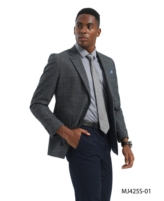 Charcoal Windowpane Notch Lapel Slim Fit Tazzio Men's Jacket
