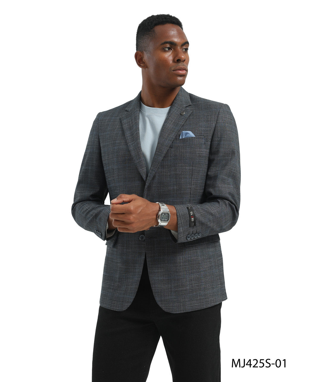 Charcoal Windowpane Notch Lapel Slim Fit Tazzio Men's Jacket