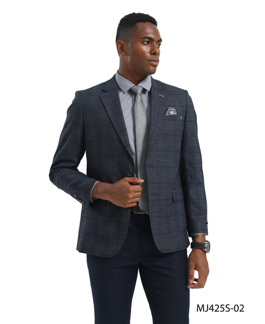 Navy Windowpane Notch Lapel Slim Fit Tazzio Men's Jacket
