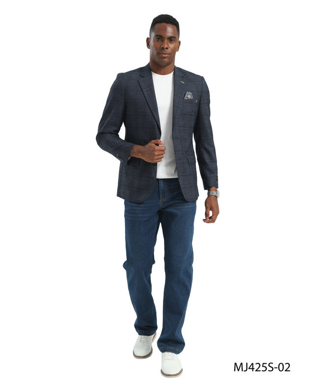 Navy Windowpane Notch Lapel Slim Fit Tazzio Men's Jacket