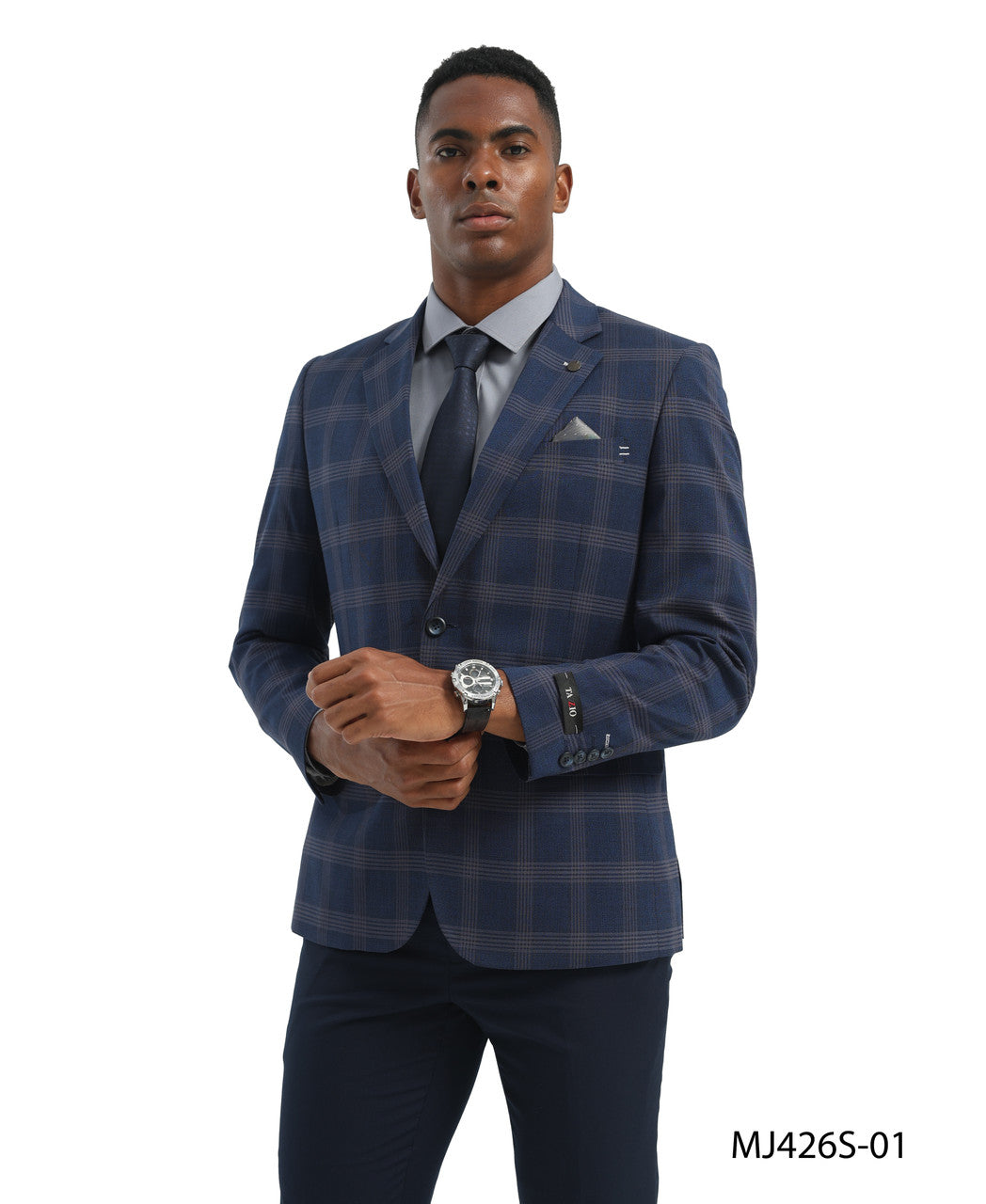 Blue Windowpane Check Notch Lapel Slim Fit Tazzio Men's Jacket