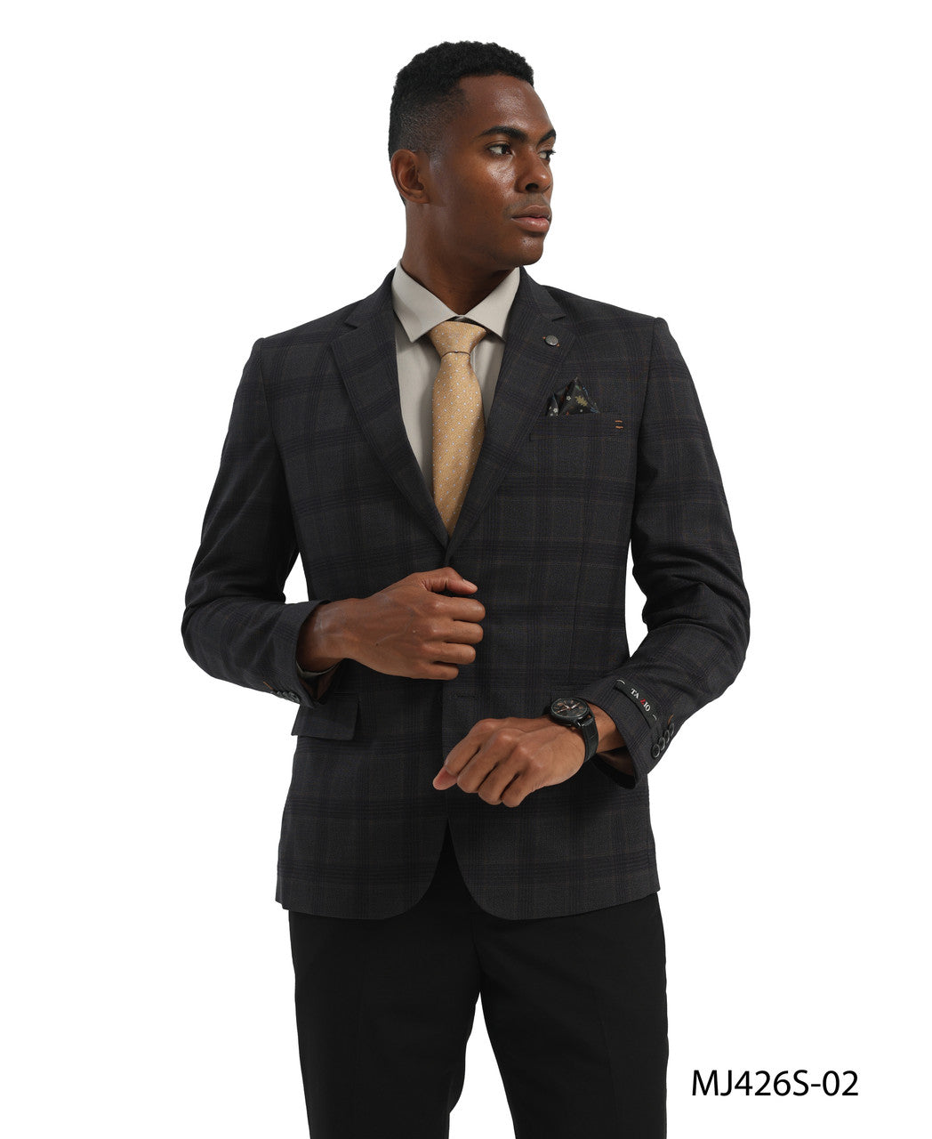 Charcoal Windowpane Check Notch Lapel Slim Fit Tazzio Men's Jacket