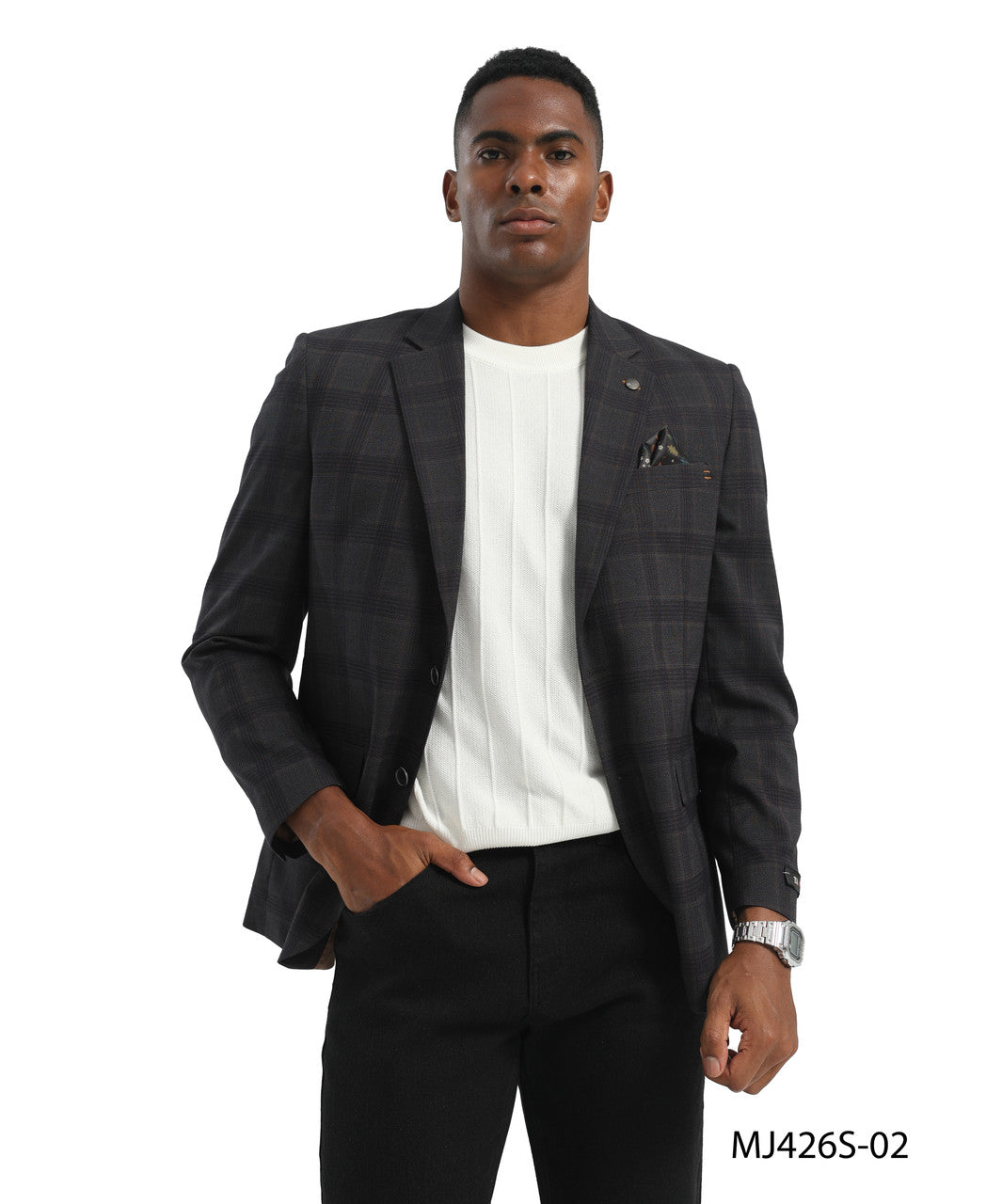 Charcoal Windowpane Check Notch Lapel Slim Fit Tazzio Men's Jacket