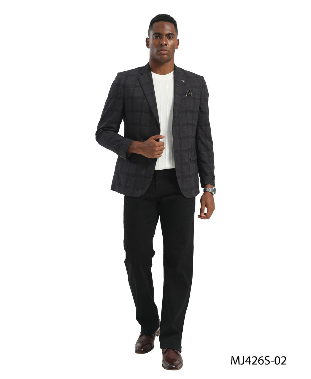 Charcoal Windowpane Check Notch Lapel Slim Fit Tazzio Men's Jacket