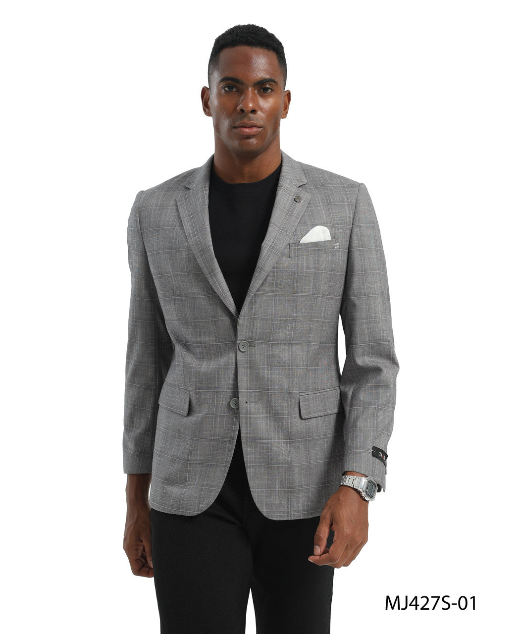 Grey Textured Windowpane Notch Lapel Slim Fit Tazzio Men's Jacket