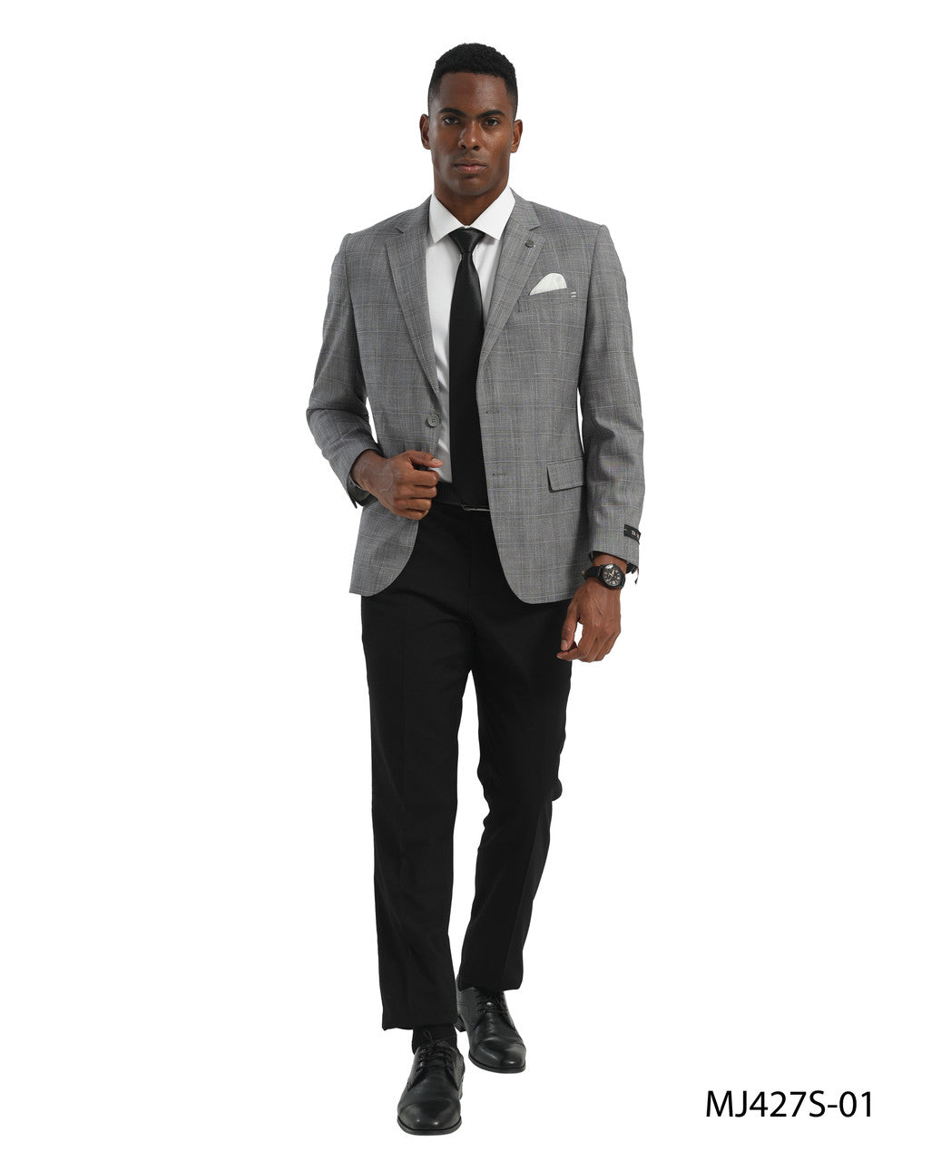 Grey Textured Windowpane Notch Lapel Slim Fit Tazzio Men's Jacket