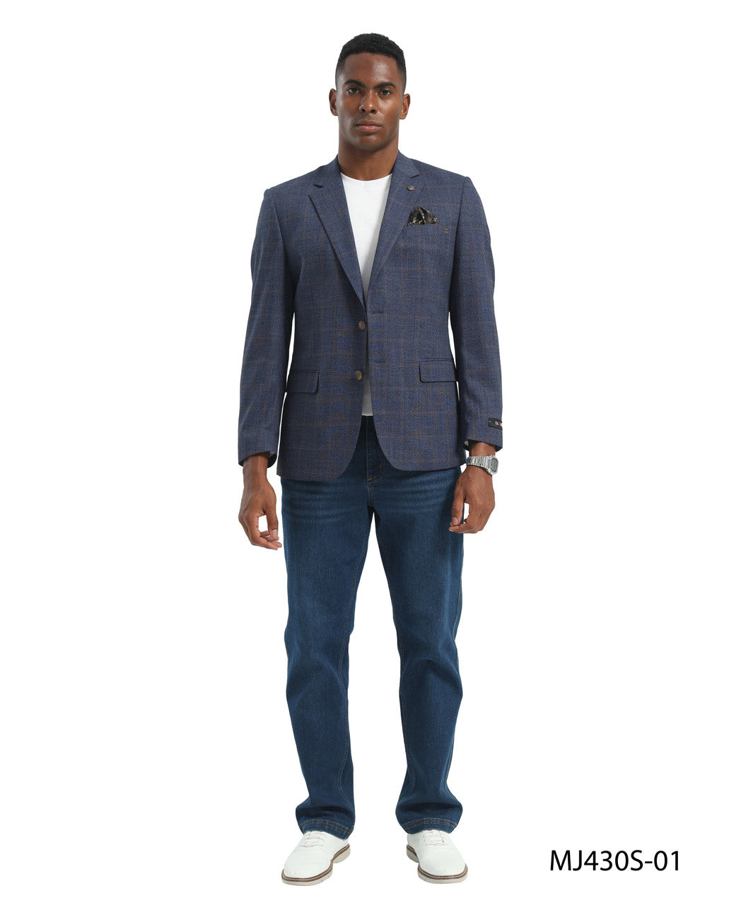 Blue Textured Windowpane Notch Lapel Slim Fit Tazzio Men's Jacket