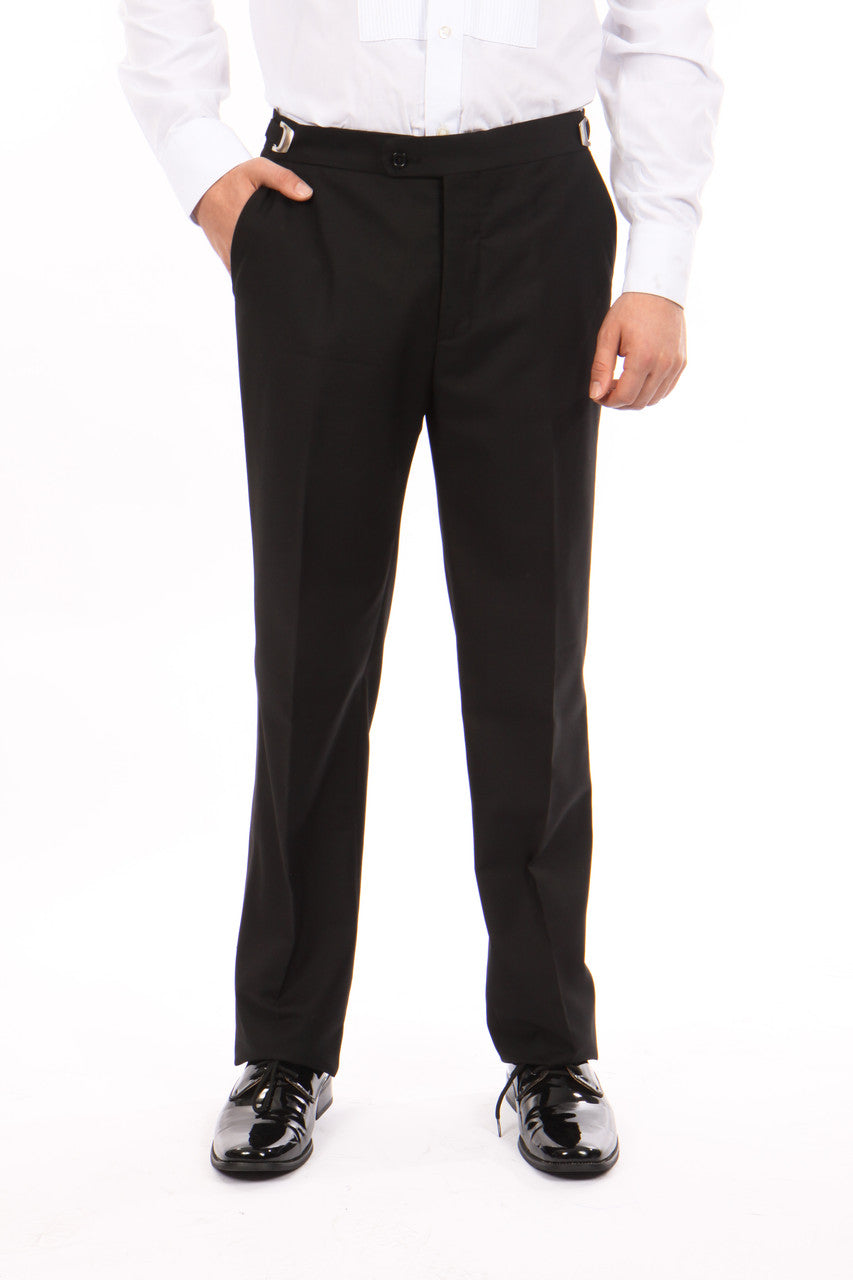 Premium Black Slim Fit Bryan Michaels Open Bottom Men's Tuxedo Pants With Satin Stripe