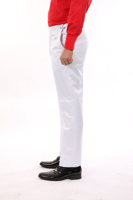 White Satin Slim Fit Bryan Michaels Open Bottom Men's Tuxedo Pants