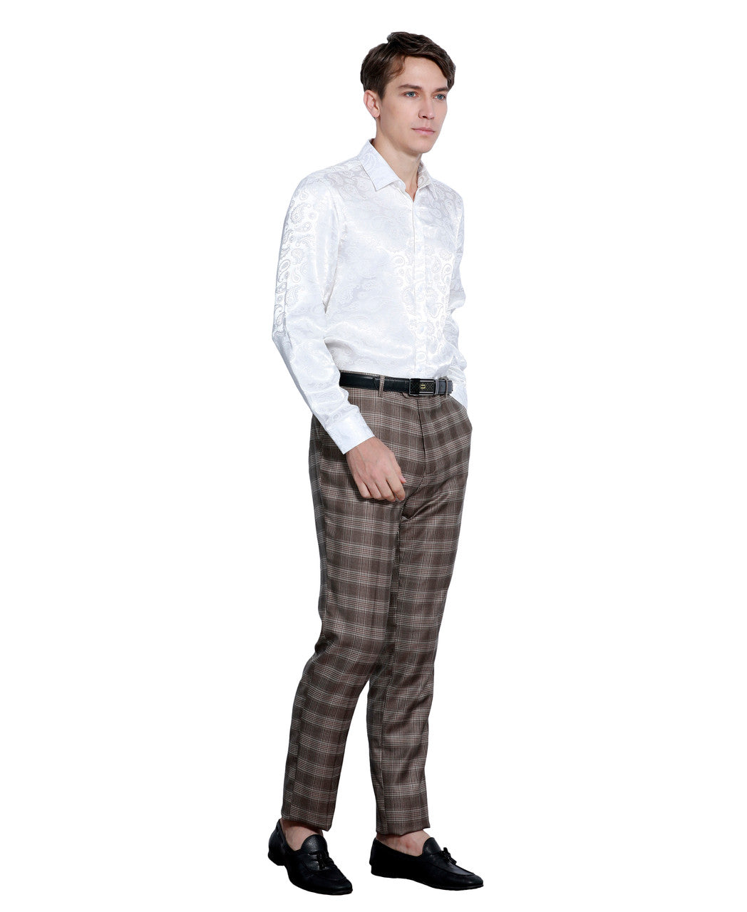 Coffee Plaid Skinny Fit Open Bottom Tazzio Men's Pants