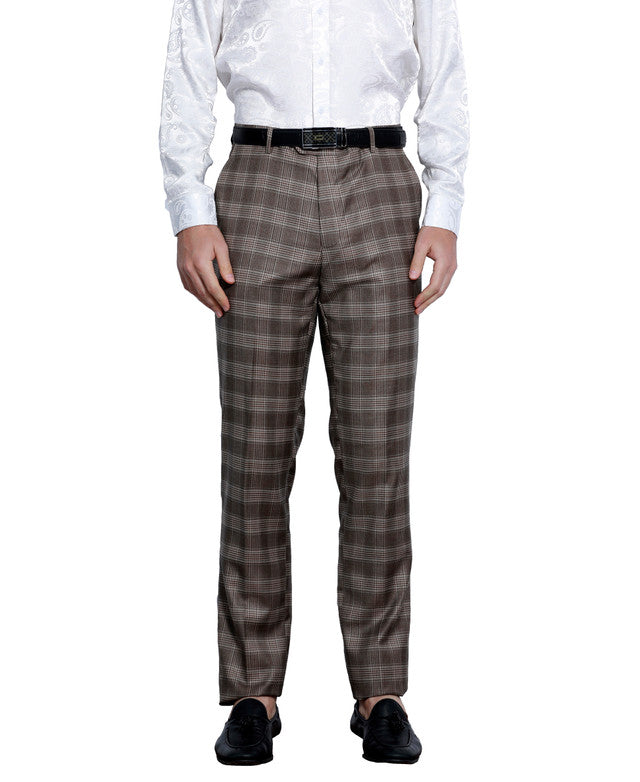 Coffee Plaid Skinny Fit Open Bottom Tazzio Men's Pants