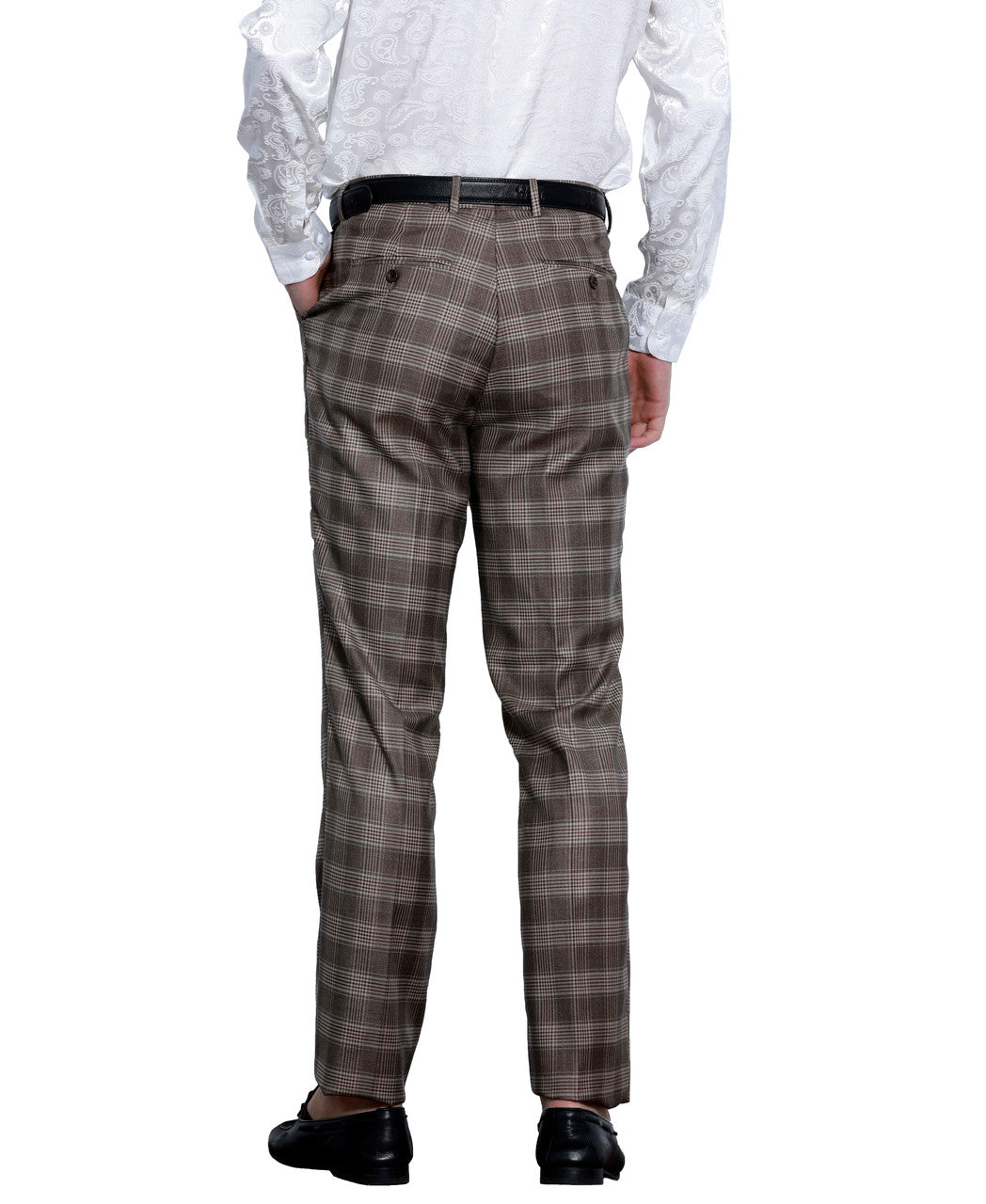 Coffee Plaid Skinny Fit Open Bottom Tazzio Men's Pants