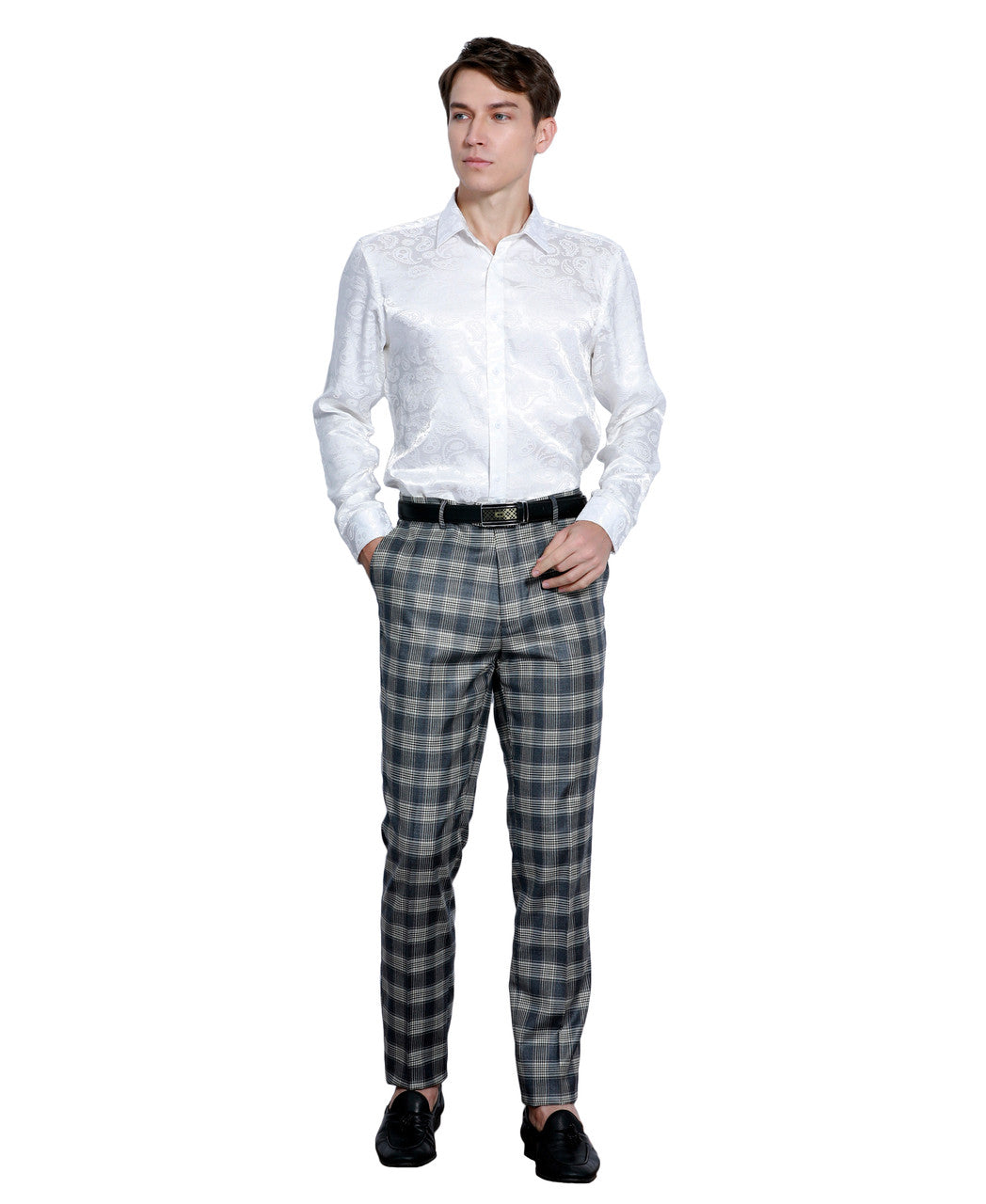 Navy Plaid Skinny Fit Open Bottom Tazzio Men's Pants