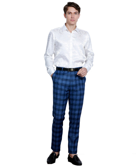 Blue Plaid Skinny Fit Open Bottom Tazzio Men's Pants