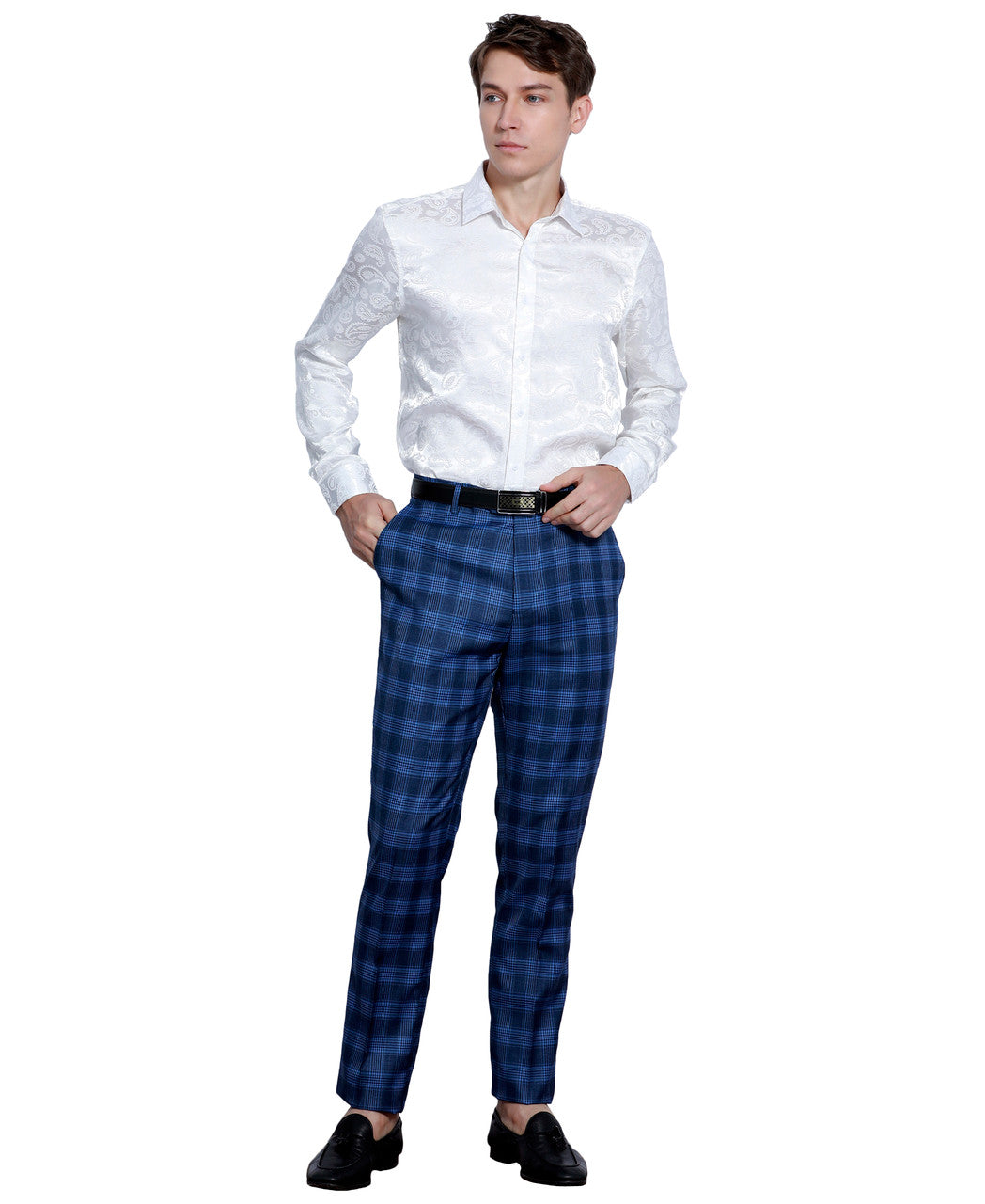 Blue Plaid Skinny Fit Open Bottom Tazzio Men's Pants