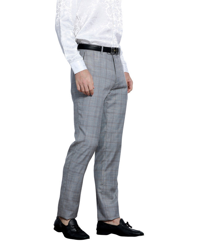 Grey Plaid Skinny Fit Open Bottom Tazzio Men's Pants