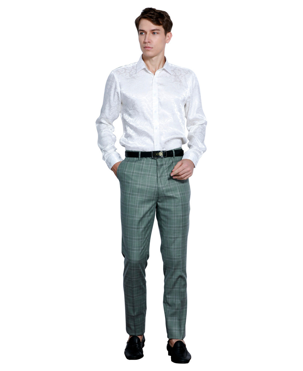 Mint Plaid Skinny Fit Open Bottom Tazzio Men's Pants