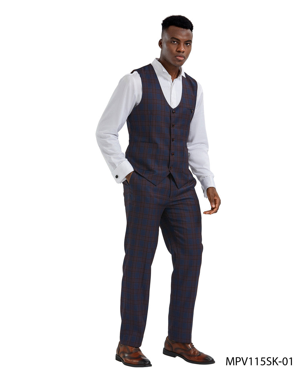 Purple Plaid Vest Pants Tazzio Men's Set