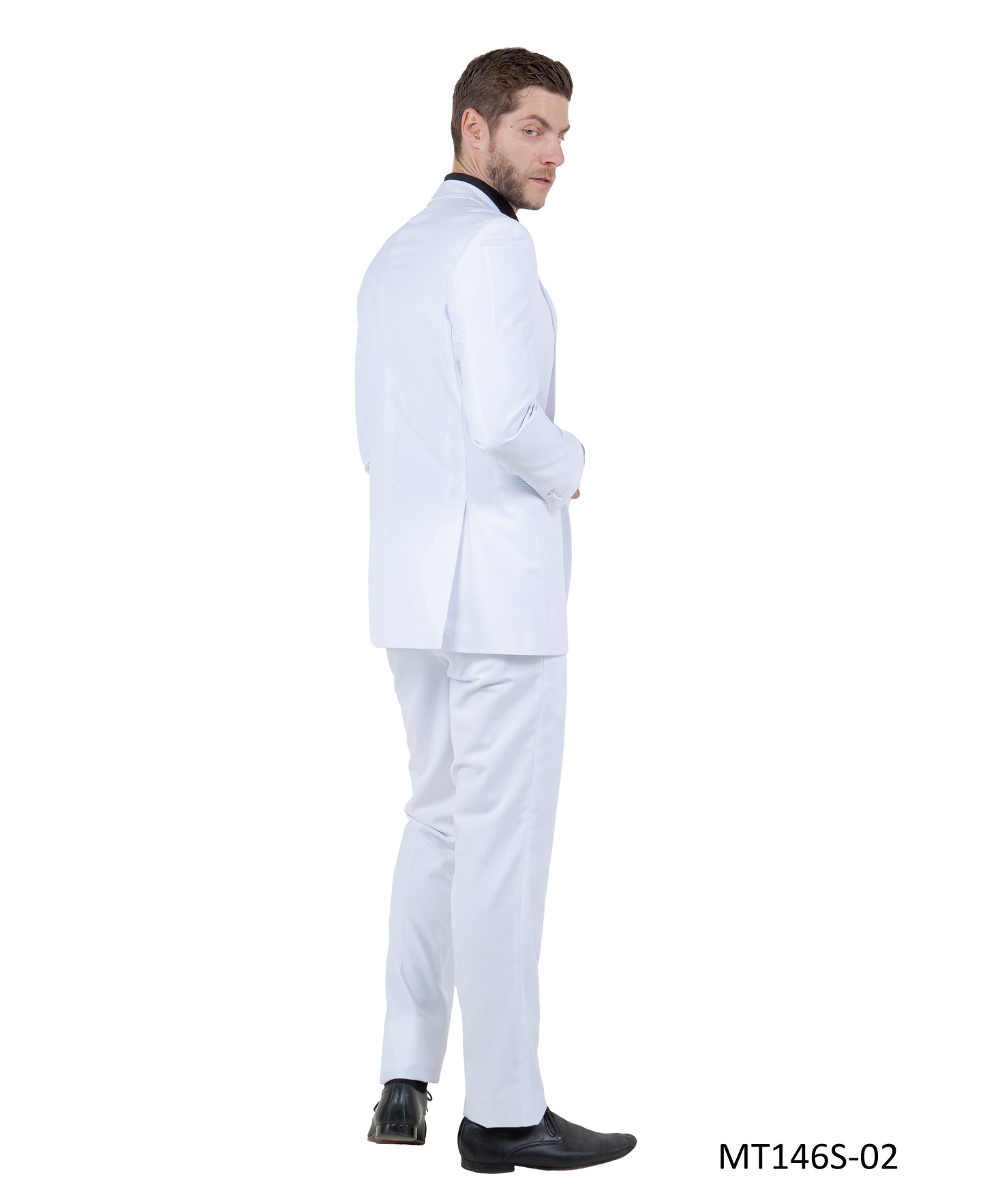 White on White Satin Shawl Lapel Slim Fit  2 Piece Bryan Michaels Men's Tuxedo