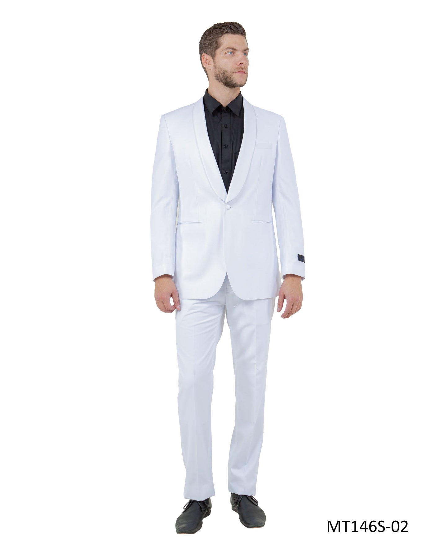 White on White Satin Shawl Lapel Slim Fit  2 Piece Bryan Michaels Men's Tuxedo