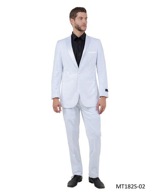 White on White Satin Peak Lapel Slim Fit  2 Piece Bryan Michaels Men's Tuxedo