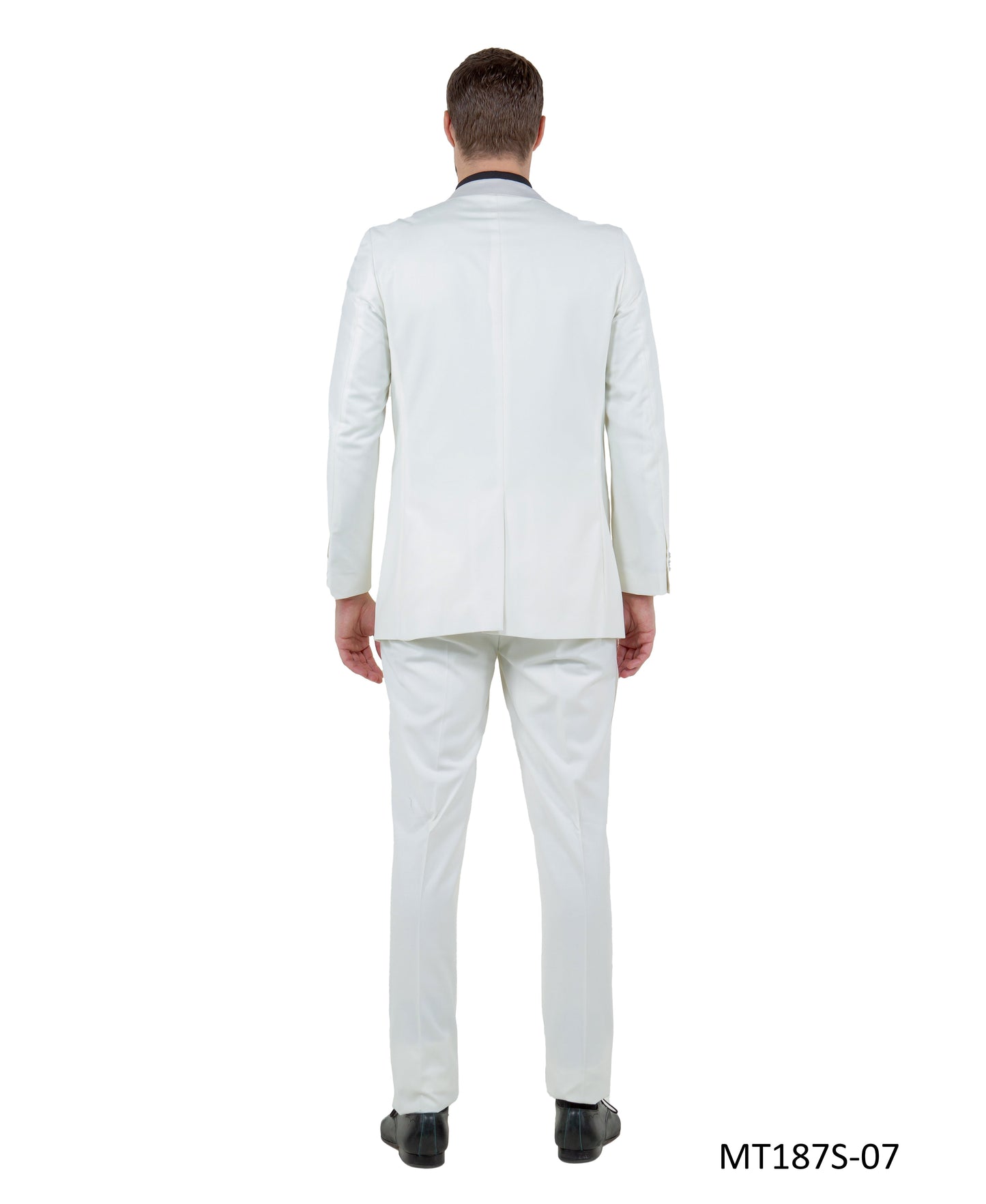 Offwhite on Offwhite Satin Peak Lapel With Fabric Trim Slim Fit  2 Piece Bryan Michaels Men's Tuxedo