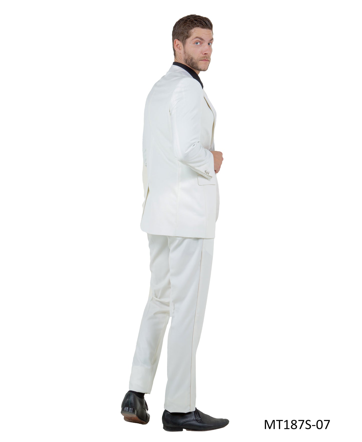 Offwhite on Offwhite Satin Peak Lapel With Fabric Trim Slim Fit  2 Piece Bryan Michaels Men's Tuxedo