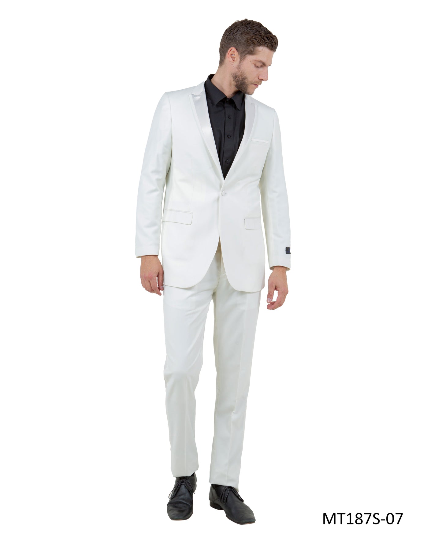 Offwhite on Offwhite Satin Peak Lapel With Fabric Trim Slim Fit  2 Piece Bryan Michaels Men's Tuxedo